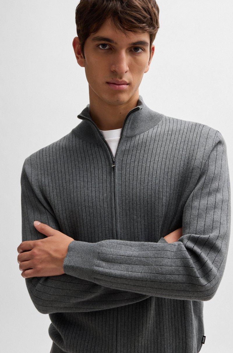 Hugo Boss Cárdigan de algodón con cremallera y raya diplomática Rebajas