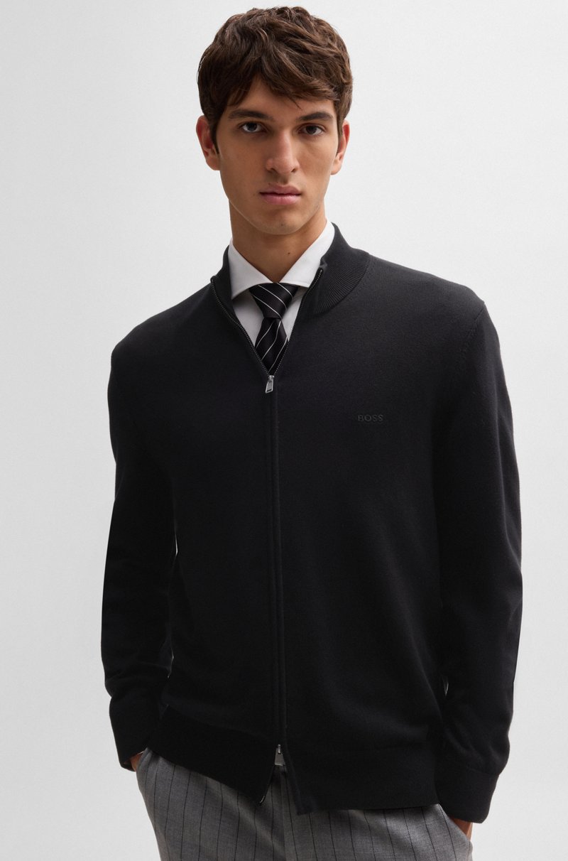 Hugo Boss Cárdigan en punto de algodón con cremallera y logo bordado En oferta