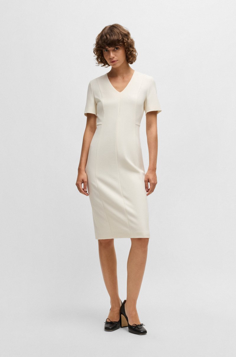 Hugo Boss Vestido de tejido elástico con escote en pico Descuento
