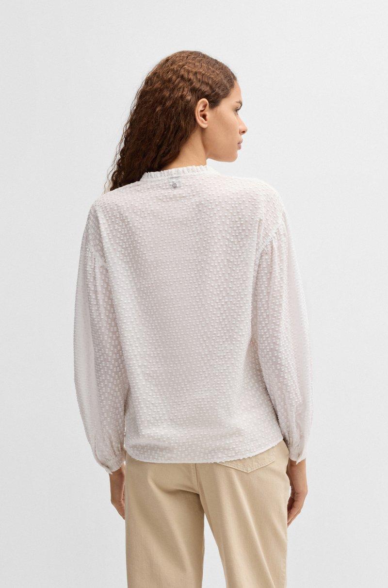 Hugo Boss Blusa relaxed fit de algodón con dibujo y cuello de volante Tienda