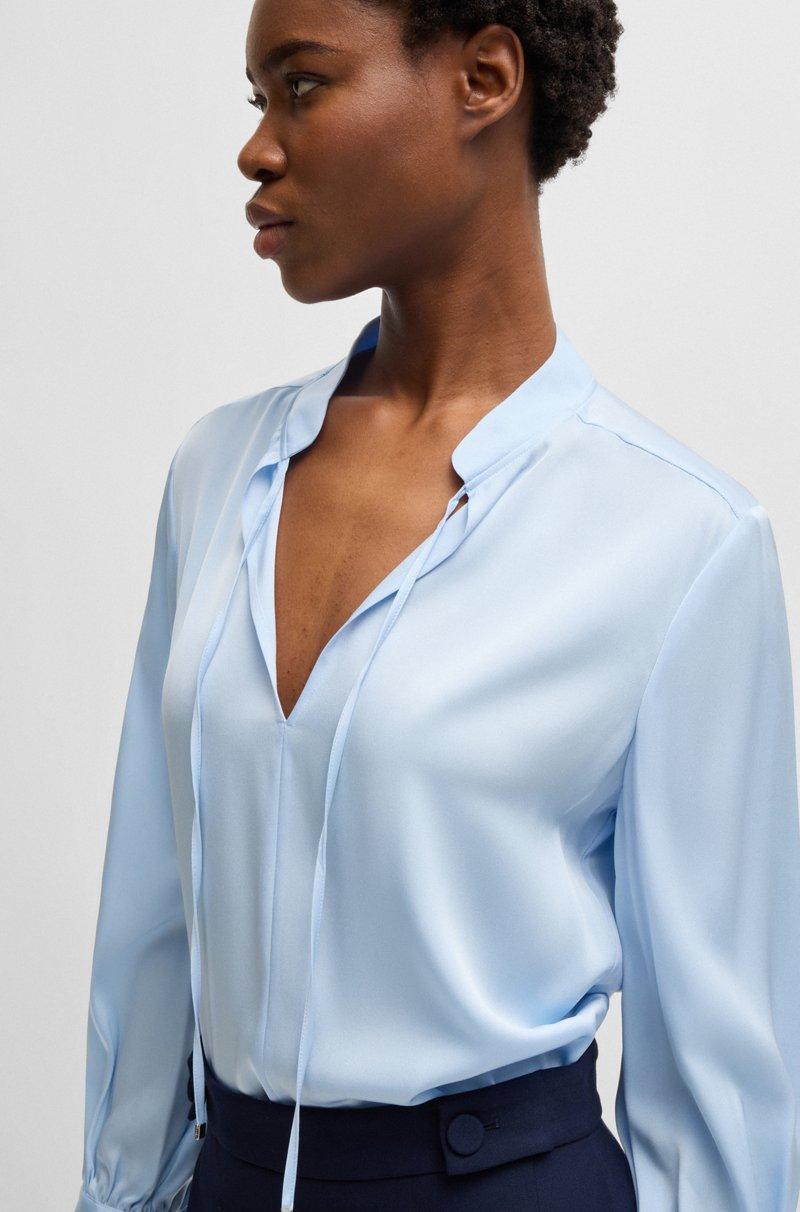 Hugo Boss Blusa relaxed fit en seda elástica con cuello ojo de cerradura Liquidación