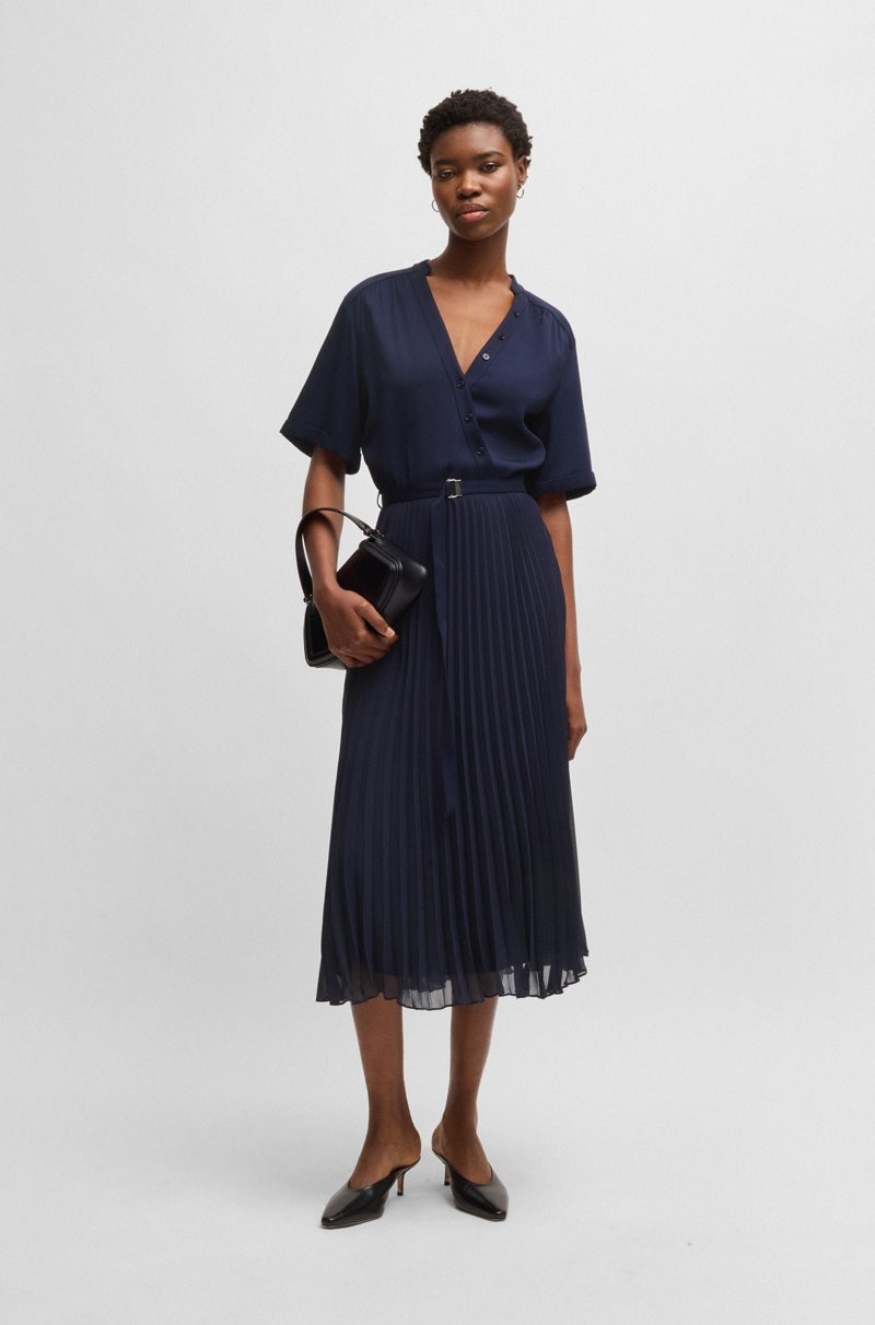 Hugo Boss Vestido con cinturón y falda plisada
