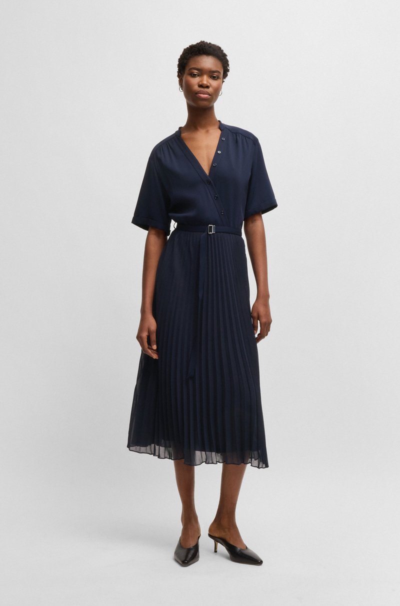 Hugo Boss Vestido con cinturón y falda plisada Rebajas top