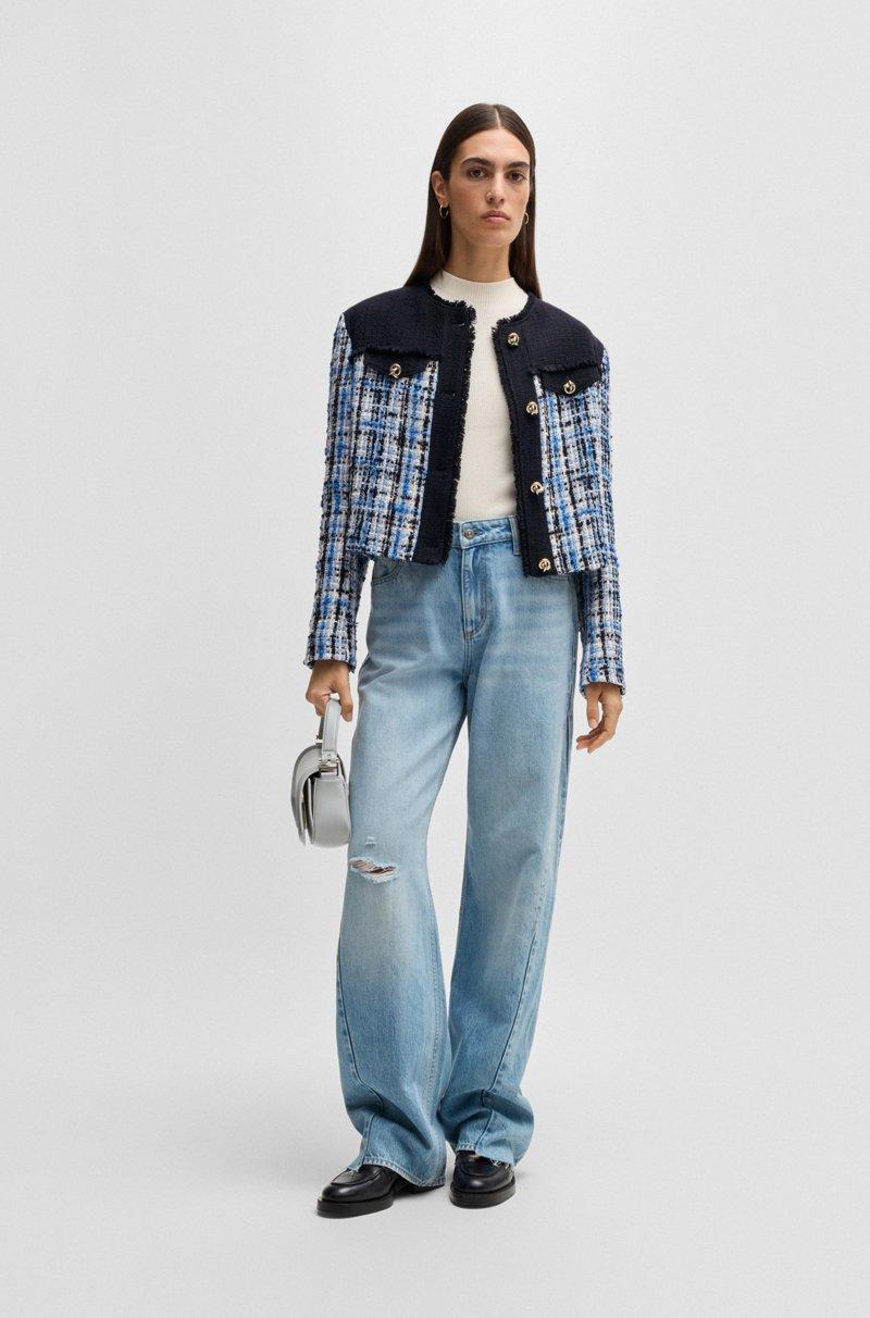 Hugo Boss Chaqueta de tweed con paneles en contraste y botones de nudo Últimos 3 días