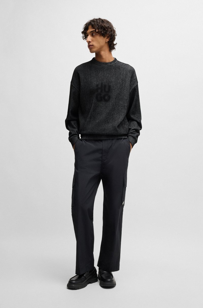 Hugo Boss Sudadera de algodón en canalé con estampado de logo apilado ahumado En oferta