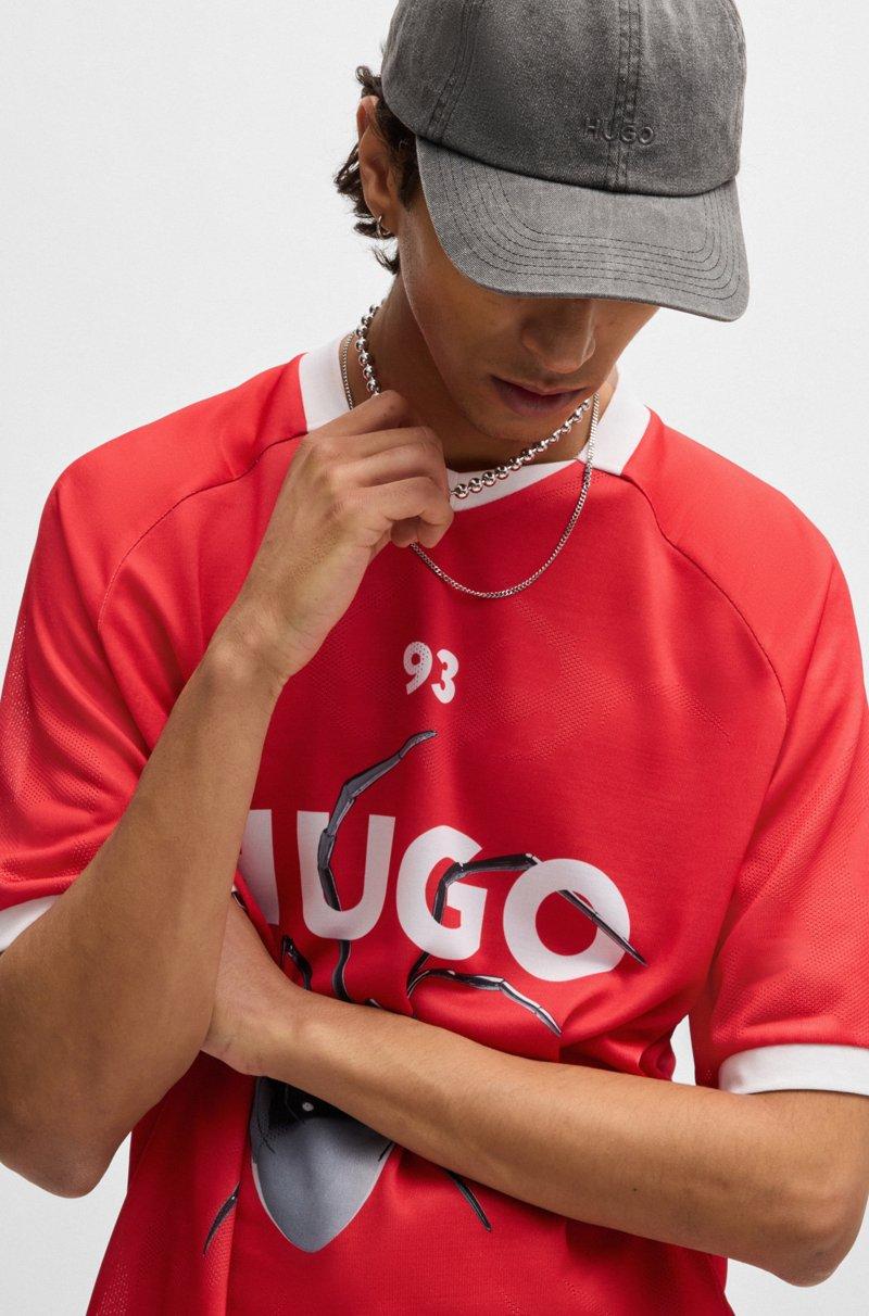 Hugo Boss Camiseta relaxed fit de malla estilo fútbol americano con estampado de temporada Gran oferta