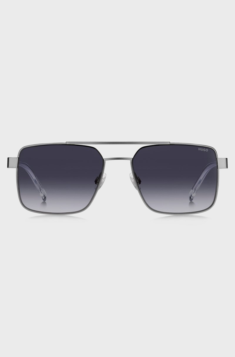 Hugo Boss Gafas de sol de doble puente con montura metálica gris Ofertas