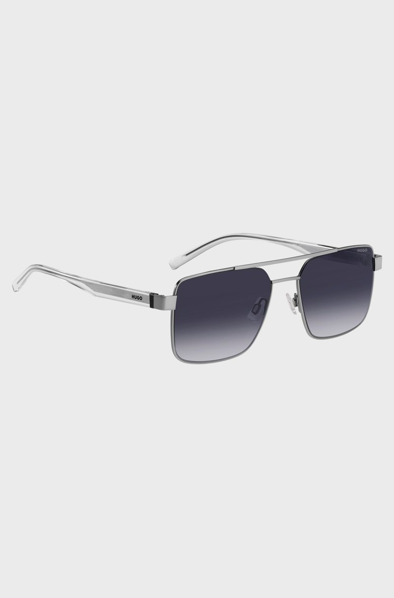 Hugo Boss Gafas de sol de doble puente con montura metálica gris Ofertas