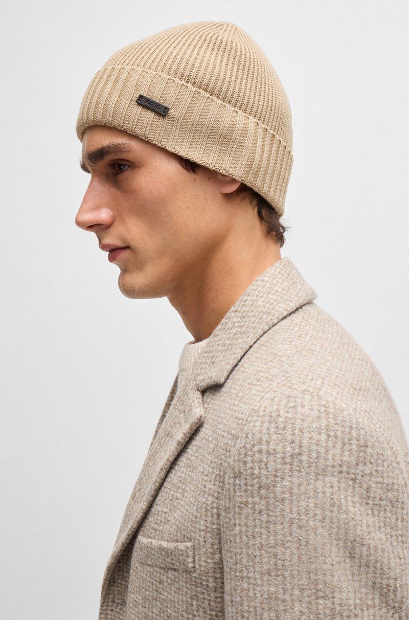 Hugo Boss Gorro de punto de canalé en lana merina Mejor oferta