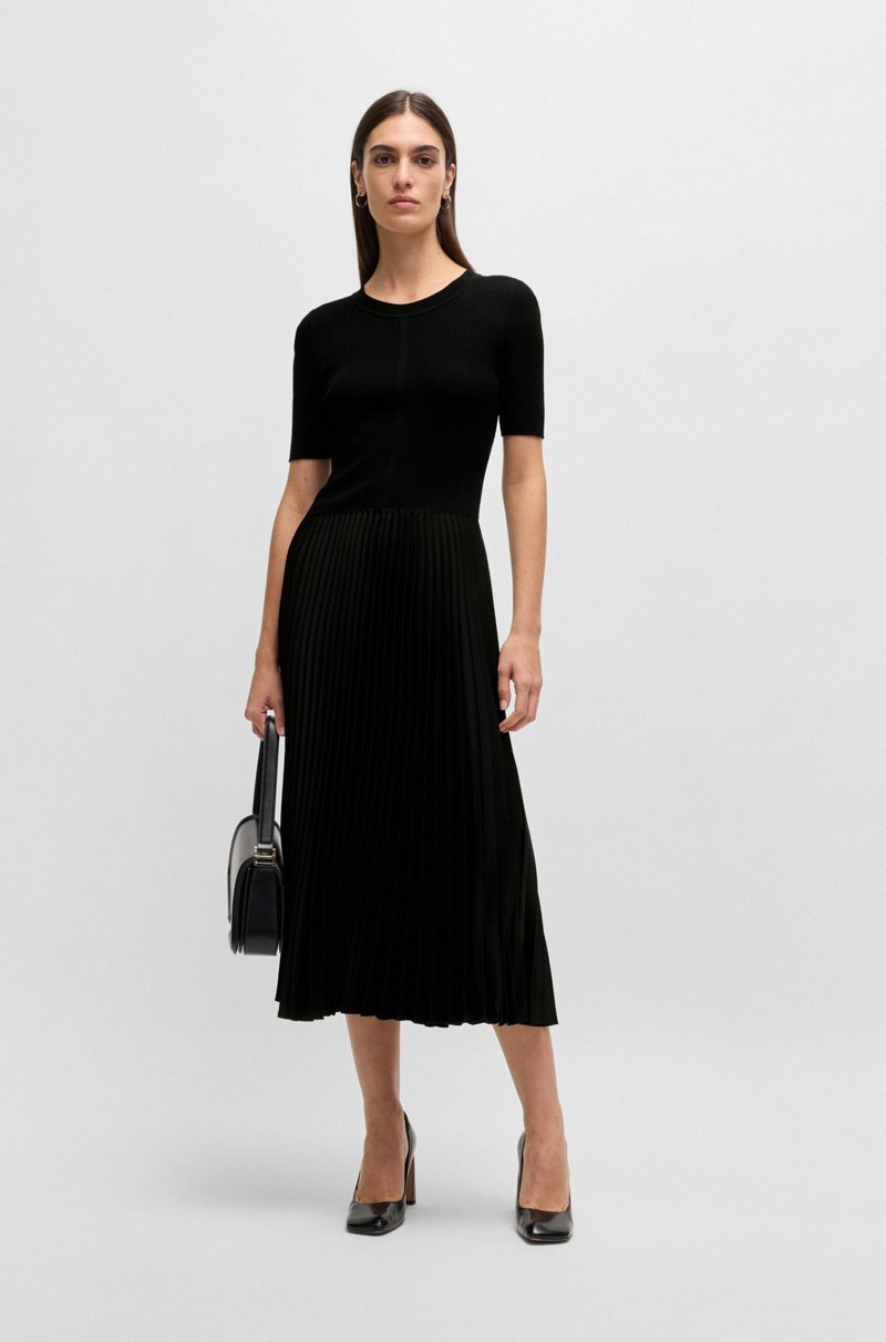 Hugo Boss Vestido de mezcla de materiales con falda plisada 2025