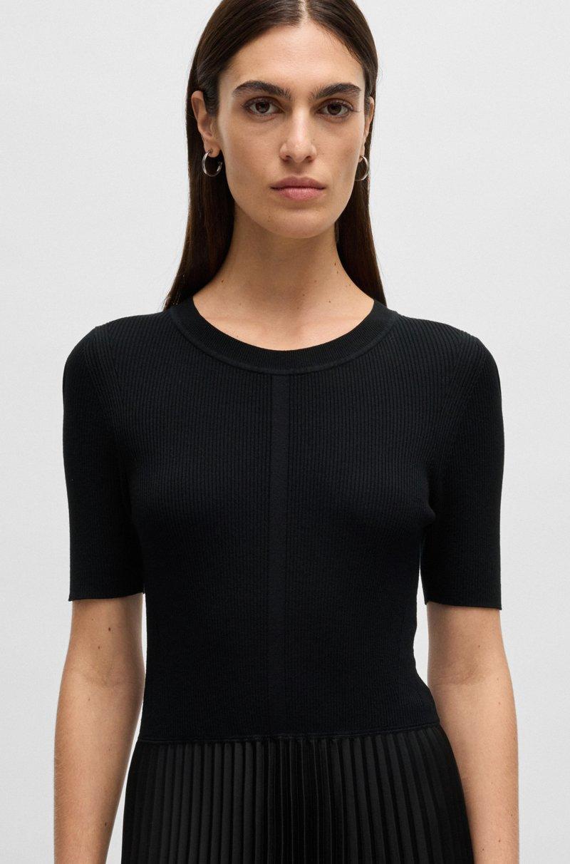 Hugo Boss Vestido de mezcla de materiales con falda plisada 2025