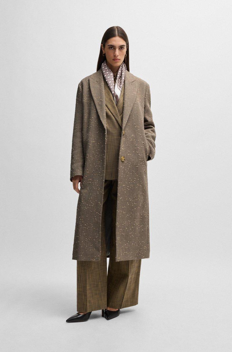 Hugo Boss Abrigo de tweed en mezcla de lana con diseño de espiga y cierre oculto Gran oferta