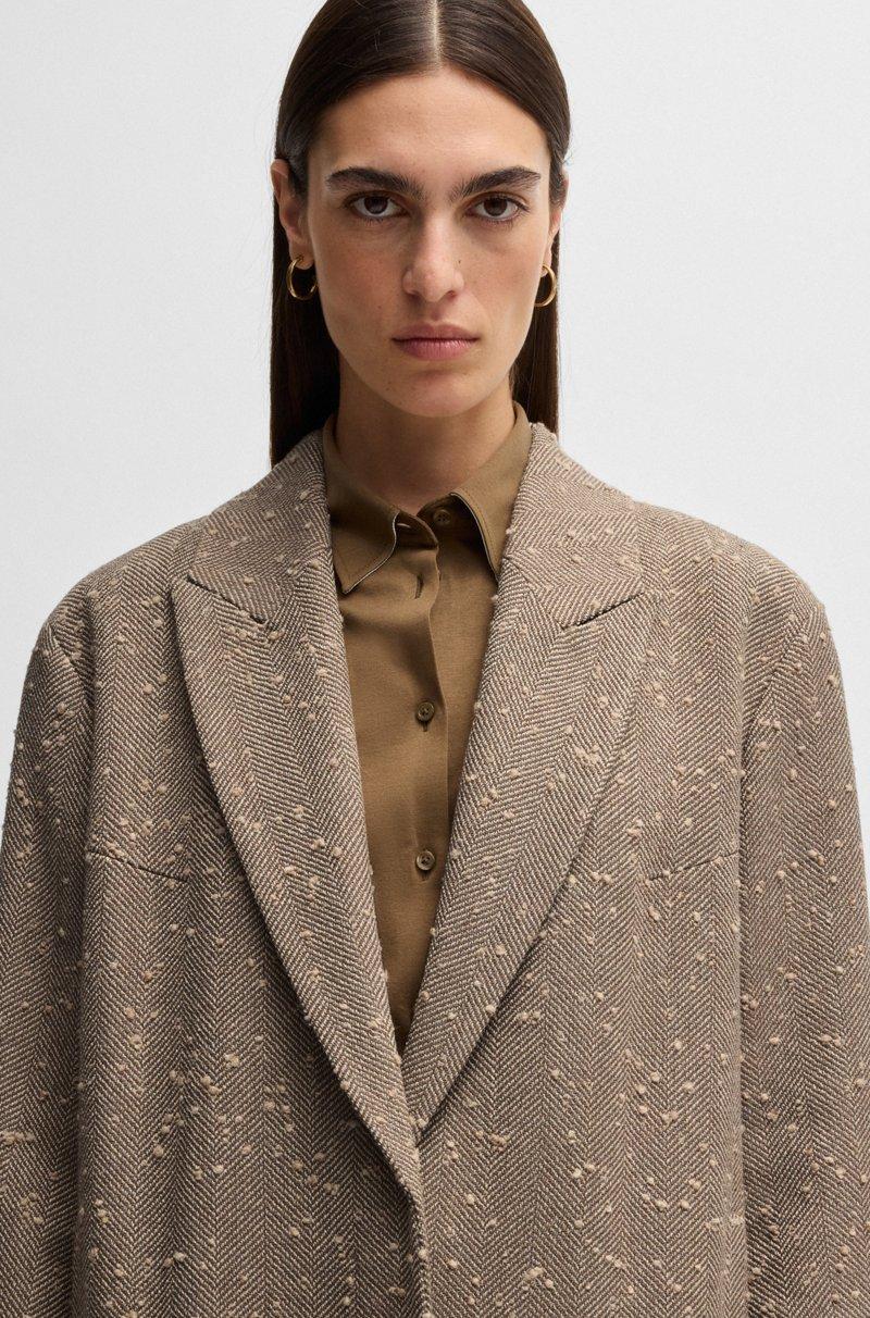 Hugo Boss Abrigo de tweed en mezcla de lana con diseño de espiga y cierre oculto Gran oferta