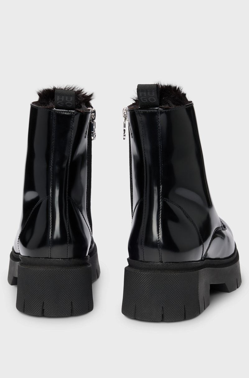 Hugo Boss Botas de piel sintética con logo en el cursor de la cremallera Precio de fábrica
