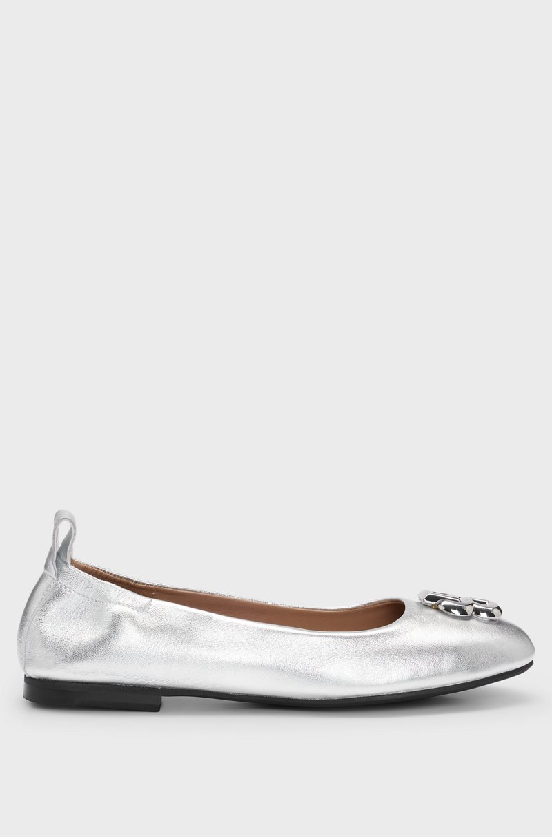 Hugo Boss Bailarinas de piel metalizada con monograma Double B Superdescuento