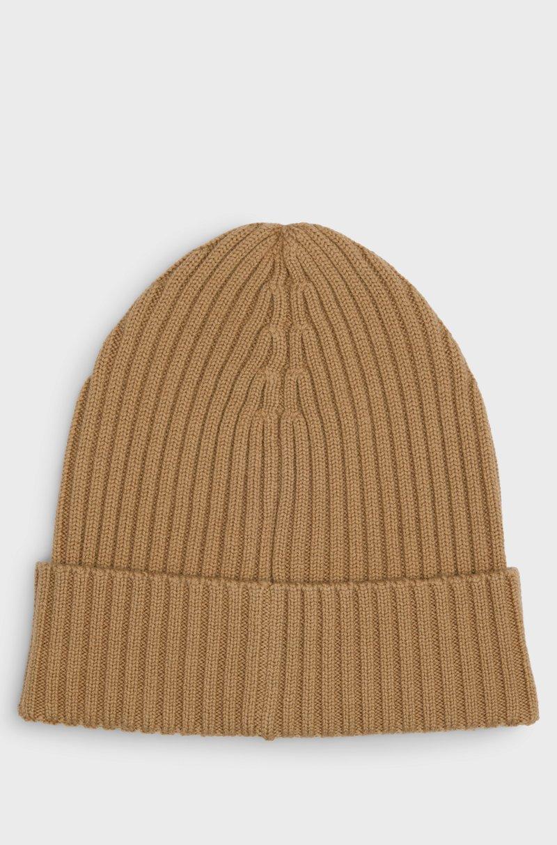 Hugo Boss Gorro de punto de canalé de lana virgen con logo bordado Descuentos del mes