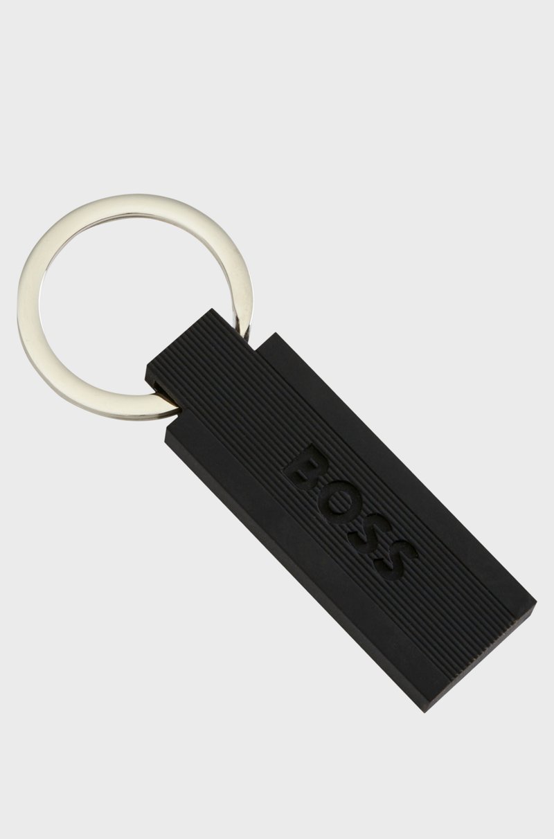 Hugo Boss Llavero con logo en silicona negra y latón Rebajas de fin de temporada