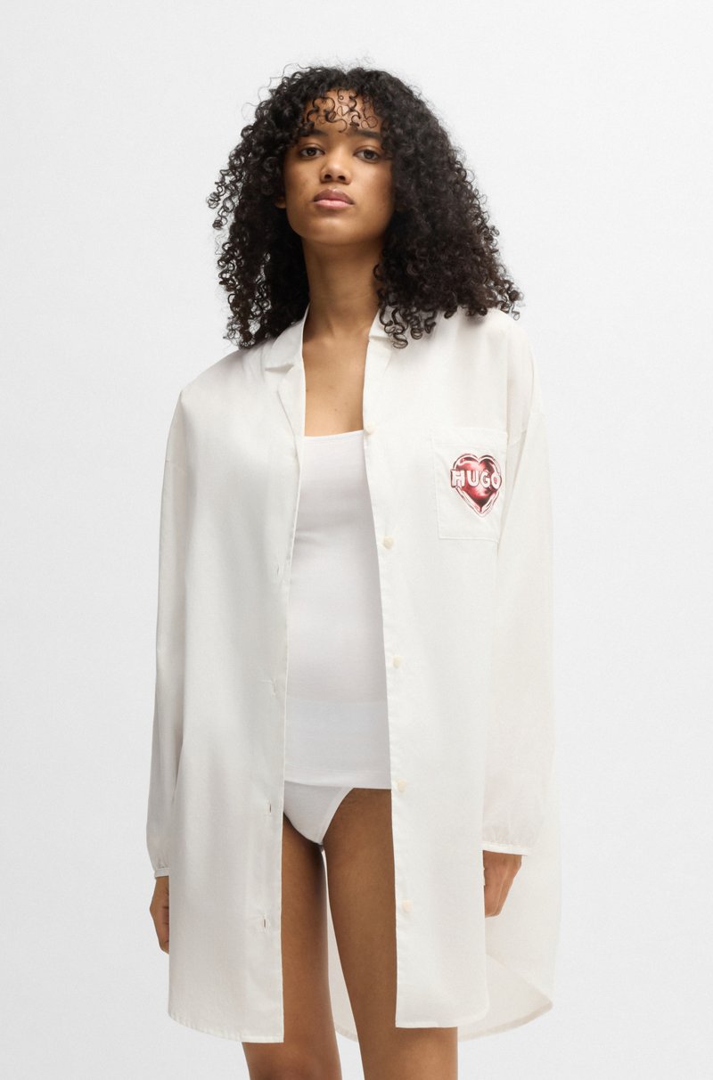 Hugo Boss Camisa de noche en popelín de algodón con logo de corazón estampado Outlet