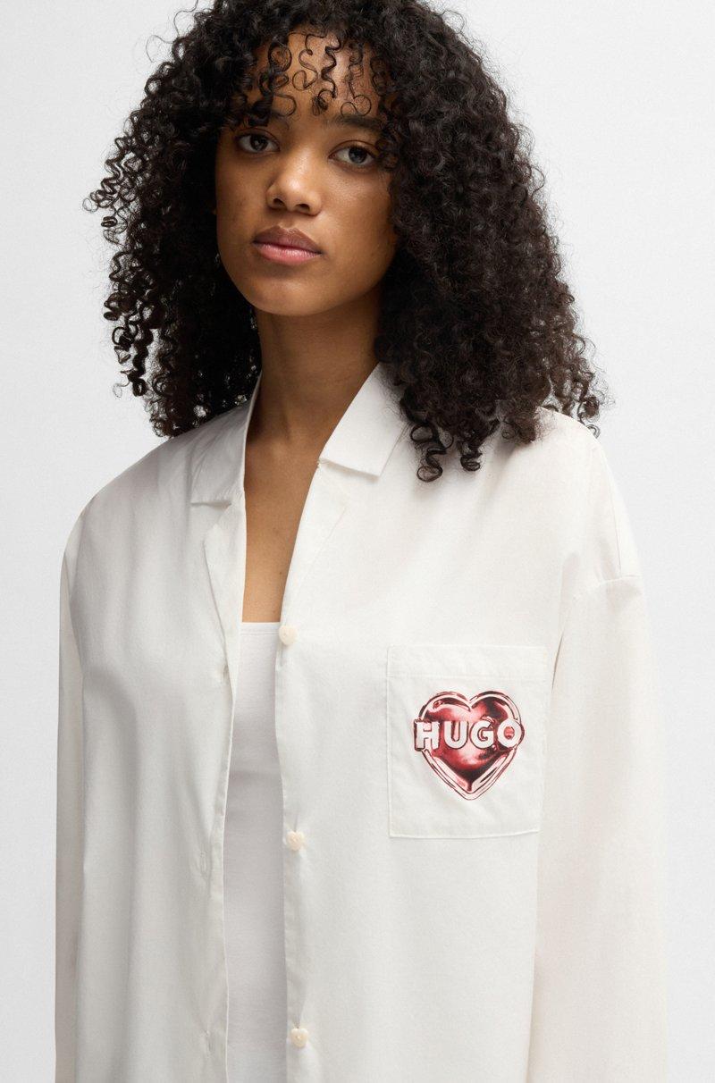 Hugo Boss Camisa de noche en popelín de algodón con logo de corazón estampado Outlet