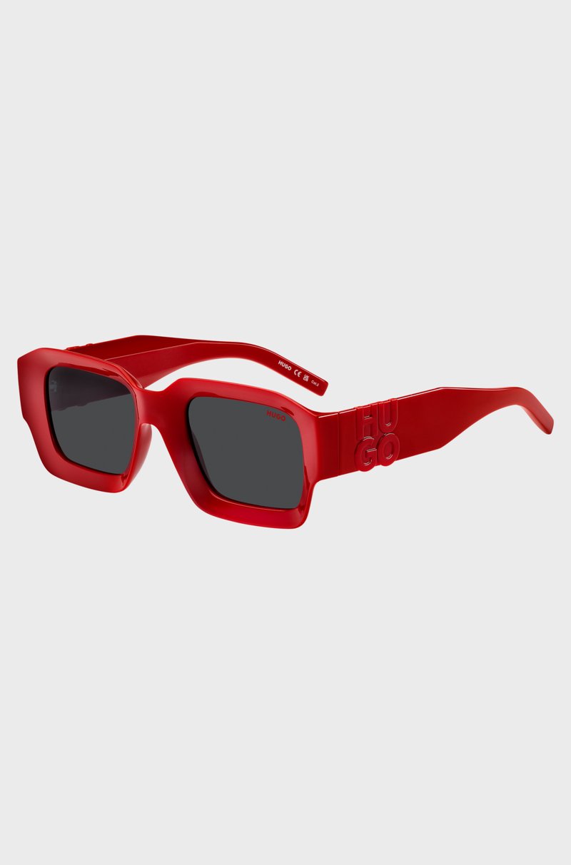 Hugo Boss Gafas de sol rojas con logo apilado en las patillas Venta caliente