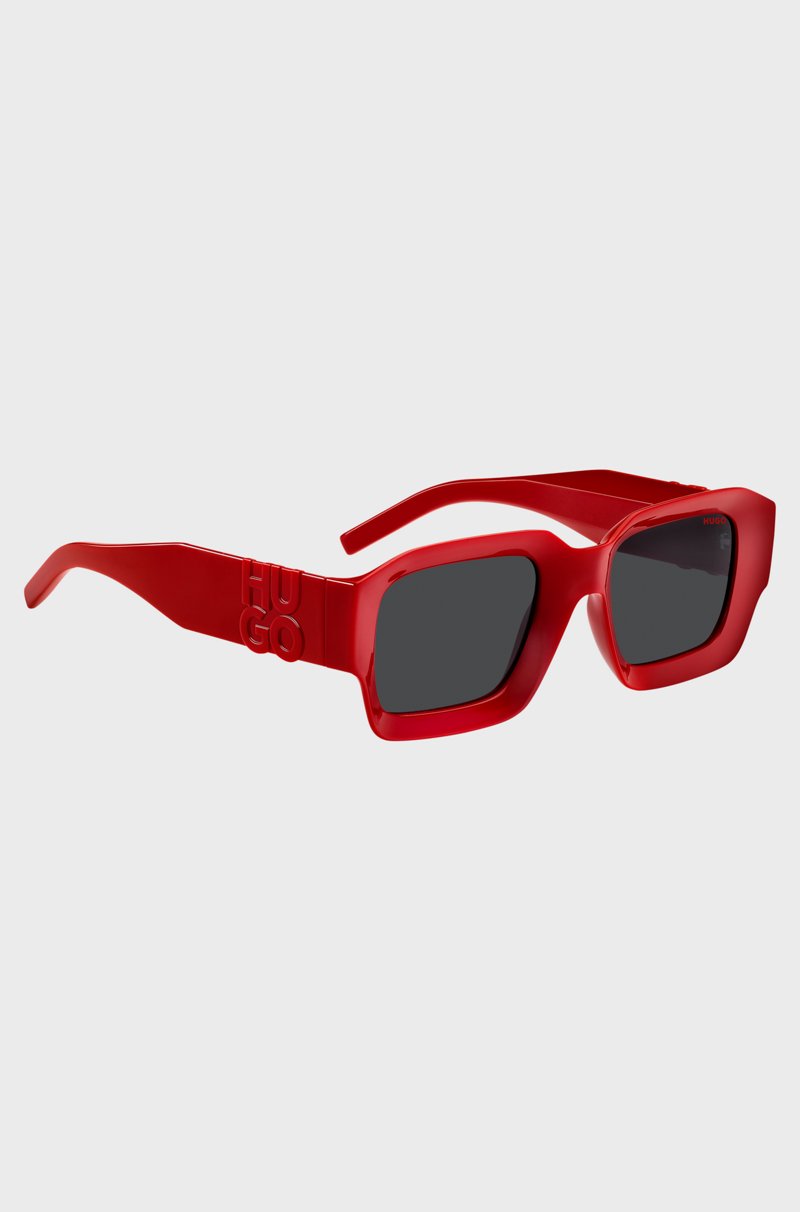 Hugo Boss Gafas de sol rojas con logo apilado en las patillas Venta caliente