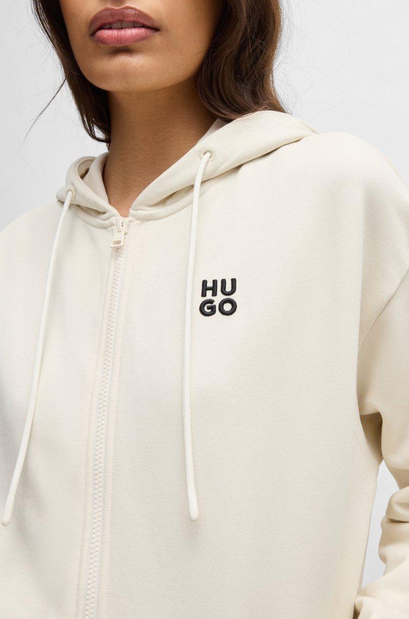 Hugo Boss Sudadera con capucha y cremallera en felpa de algodón con logo apilado Liquidación