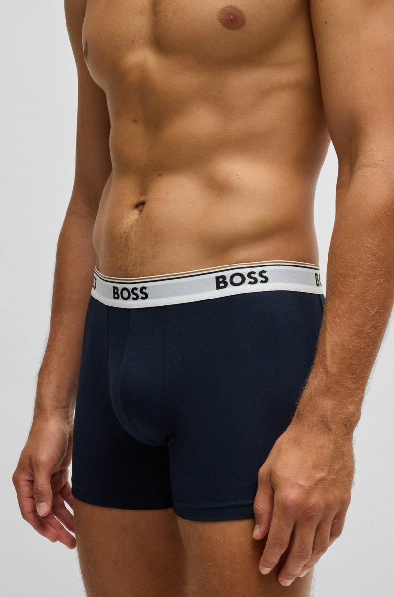 Hugo Boss Paquete de tres calzoncillos bóxer en algodón elástico con logos COMPRAR AHORA