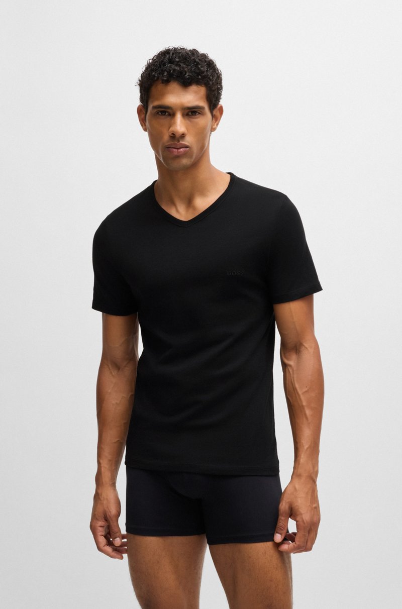 Hugo Boss Paquete de tres camisetas de punto de algodón con cuello en pico Superdescuento