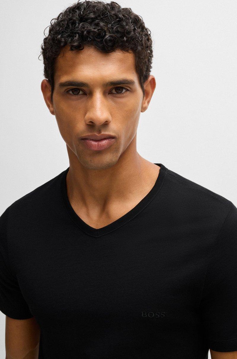Hugo Boss Paquete de tres camisetas de punto de algodón con cuello en pico Superdescuento