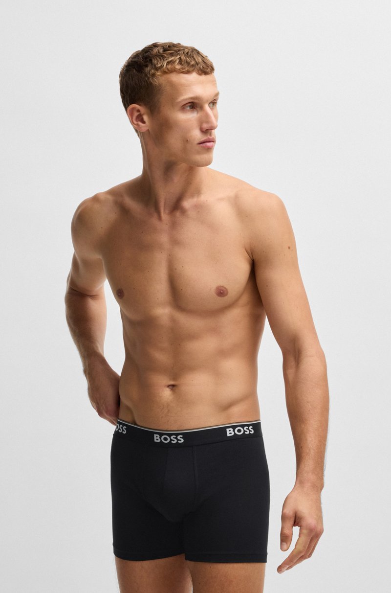 Hugo Boss Paquete de tres calzoncillos bóxer en algodón elástico con logos Envío internacional gratuito