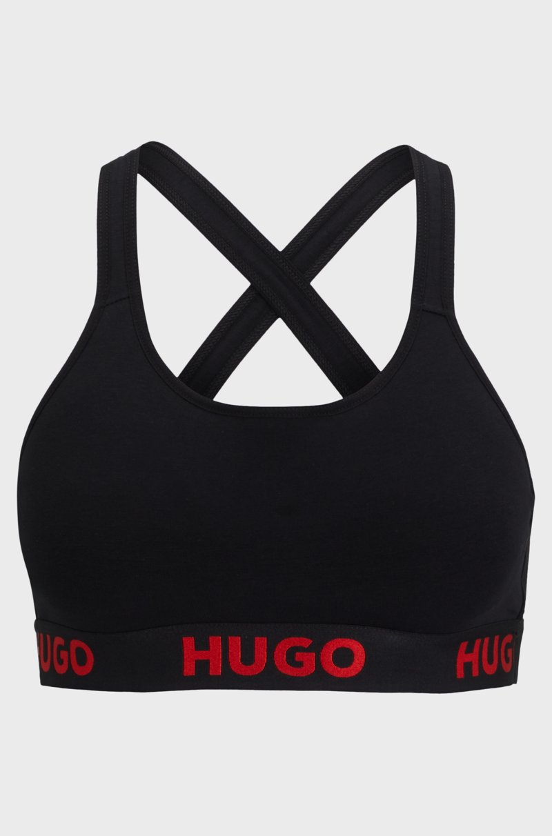 Hugo Boss Bralette de espalda cruzada de algodón elástico con cinta de logos 2025