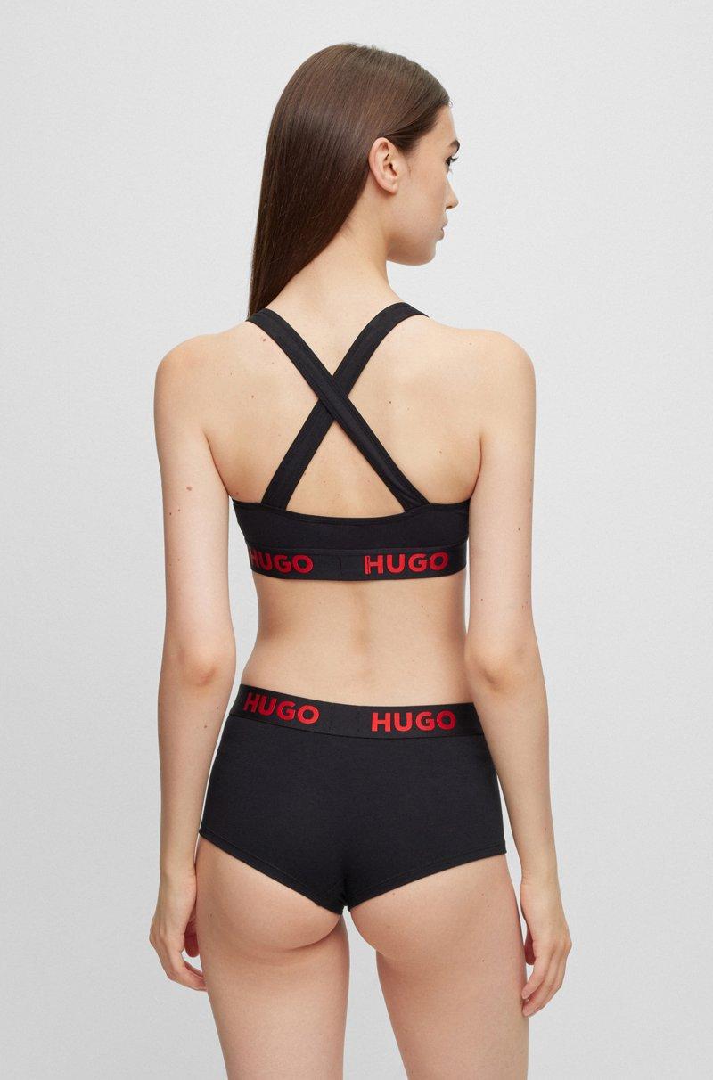 Hugo Boss Bralette de espalda cruzada de algodón elástico con cinta de logos 2025