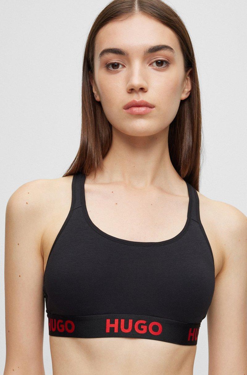 Hugo Boss Bralette de espalda cruzada de algodón elástico con cinta de logos 2025