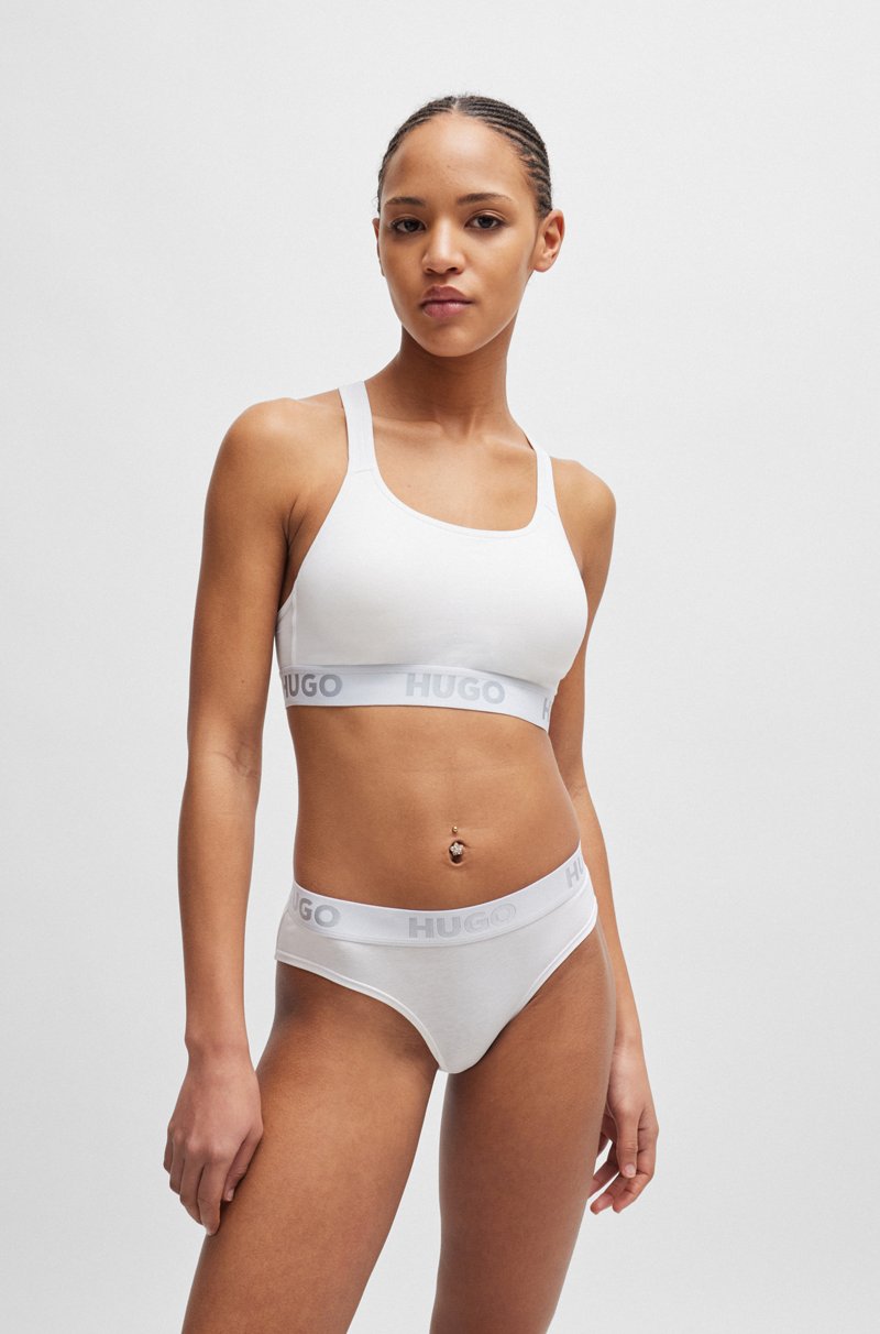 Hugo Boss Bralette de espalda cruzada de algodón elástico con cinta de logos