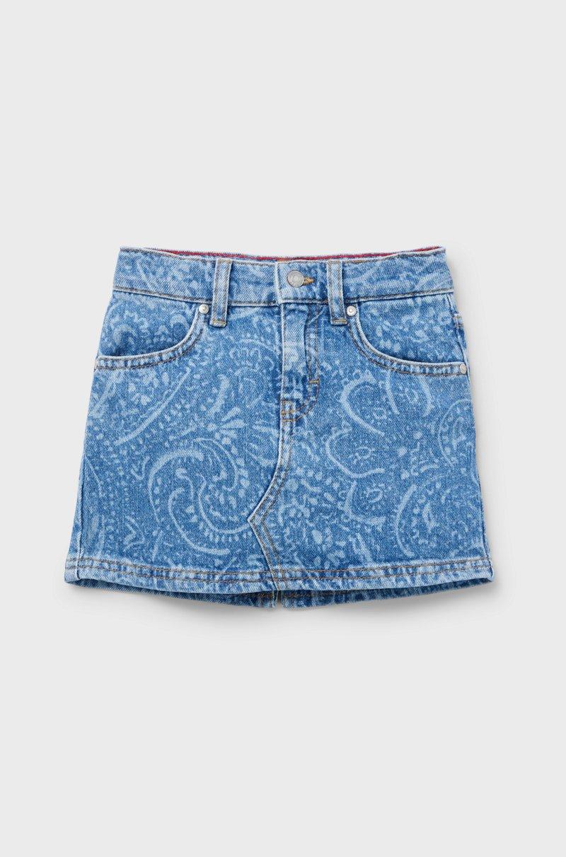 Hugo Boss Minifalda de denim elástico para niñas con estampado de diseño Paisley a láser Último día
