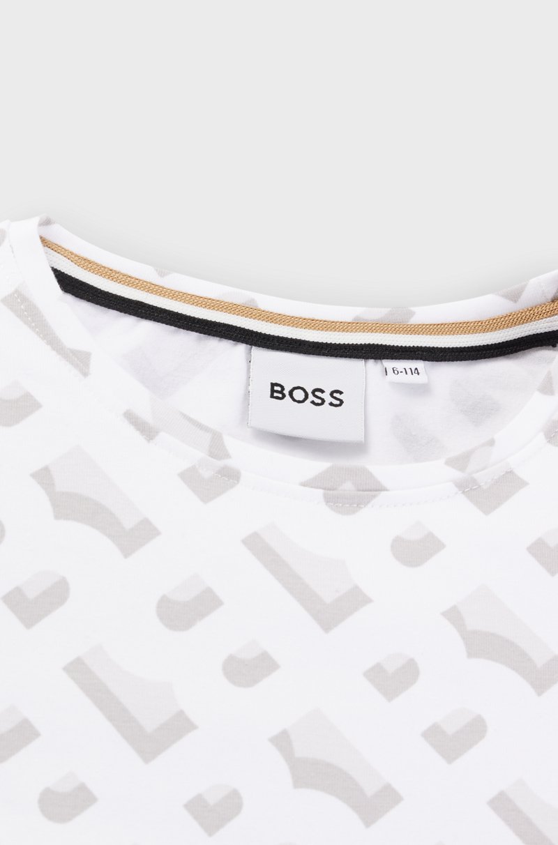 Hugo Boss Camiseta para niños en algodón elástico con estampado de monogramas Liquidación