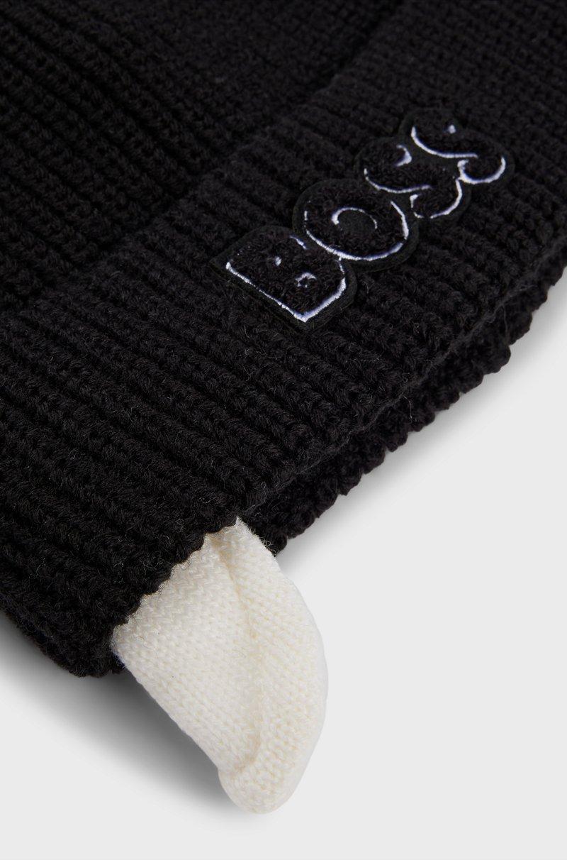 Hugo Boss Gorro de punto para niños con logo y forro de imitación de piel En oferta
