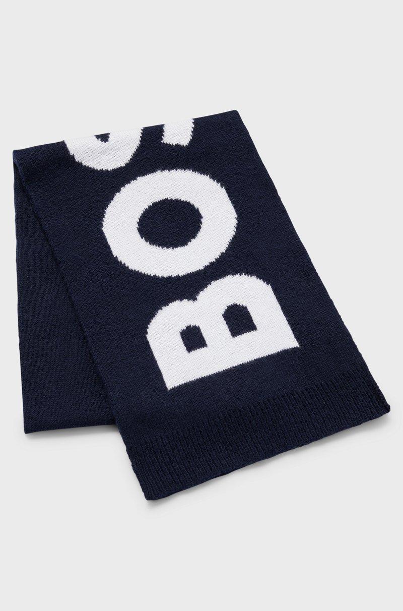 Hugo Boss Bufanda de algodón de punto para niños con logo en contraste tejido en jacquard Rebajas baratas