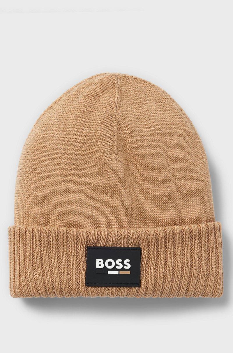 Hugo Boss Gorro de punto para niños con etiqueta con logo de silicona Ventas relámpago