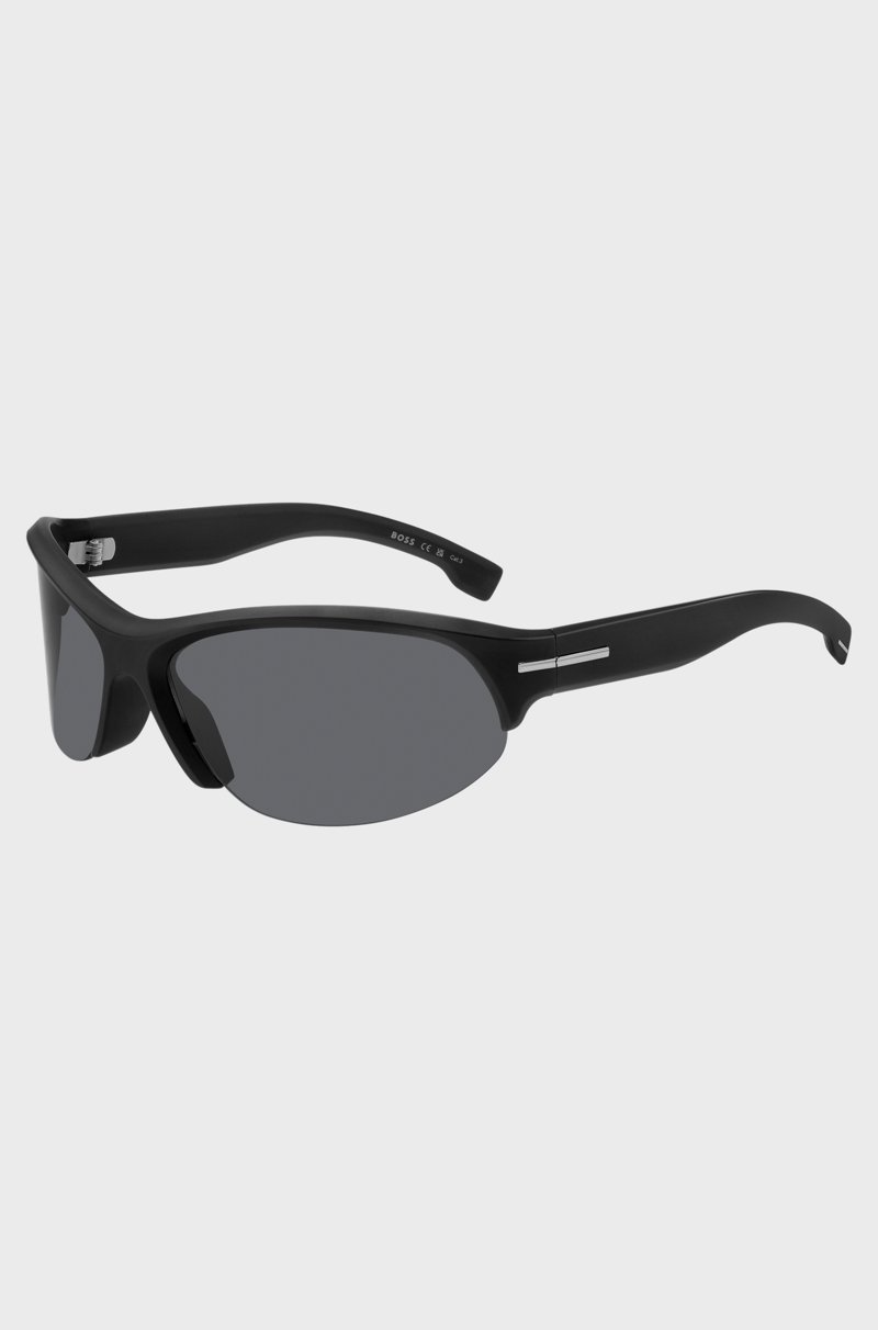 Hugo Boss Gafas de sol negras de estilo máscara con detalles metálicos plateados Últimos 2 días