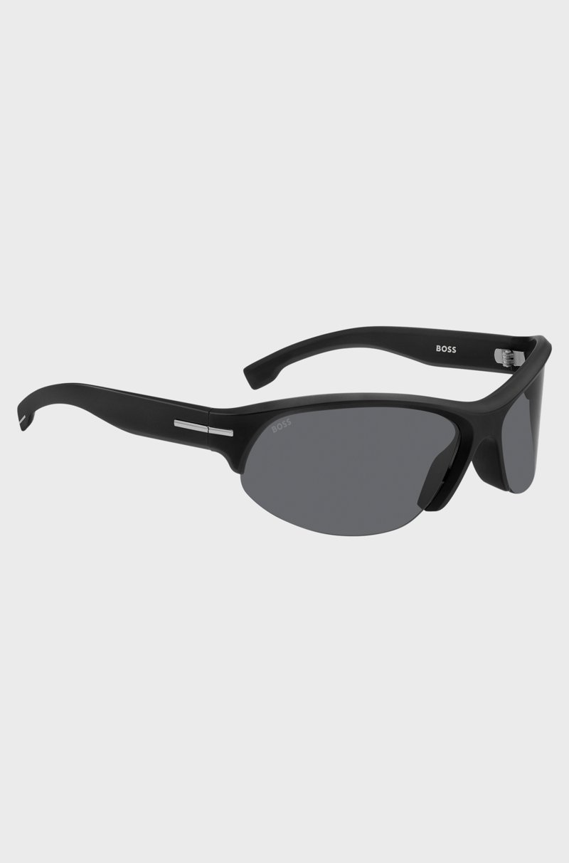 Hugo Boss Gafas de sol negras de estilo máscara con detalles metálicos plateados Últimos 2 días