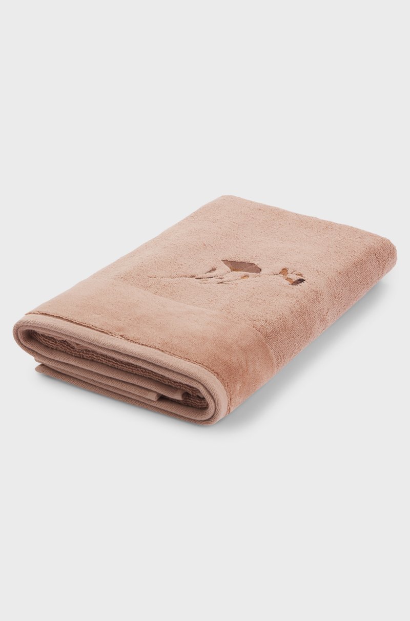 Hugo Boss Toalla de baño de algodón con detalles florales bordados y raya de terciopelo Ventas relámpago