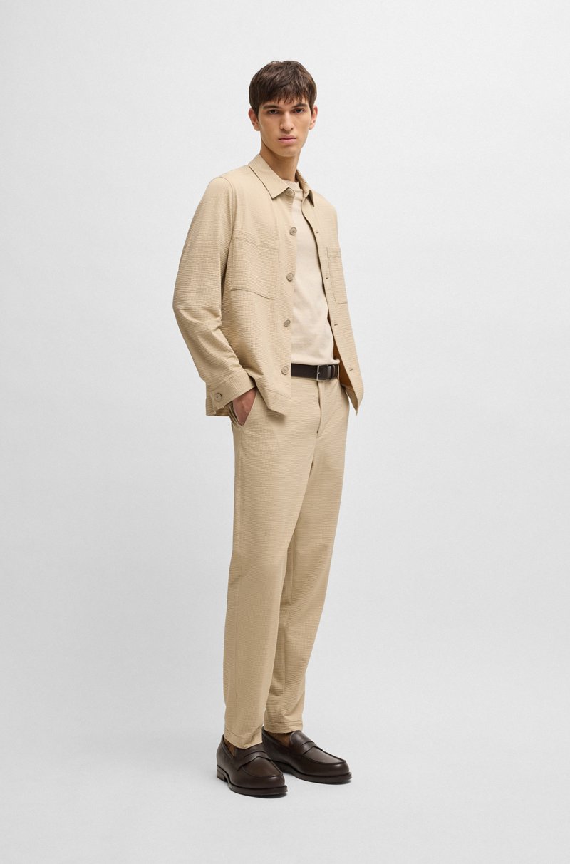 Hugo Boss Pantalones formales lavables en tejido de sirsaca elástico Último día