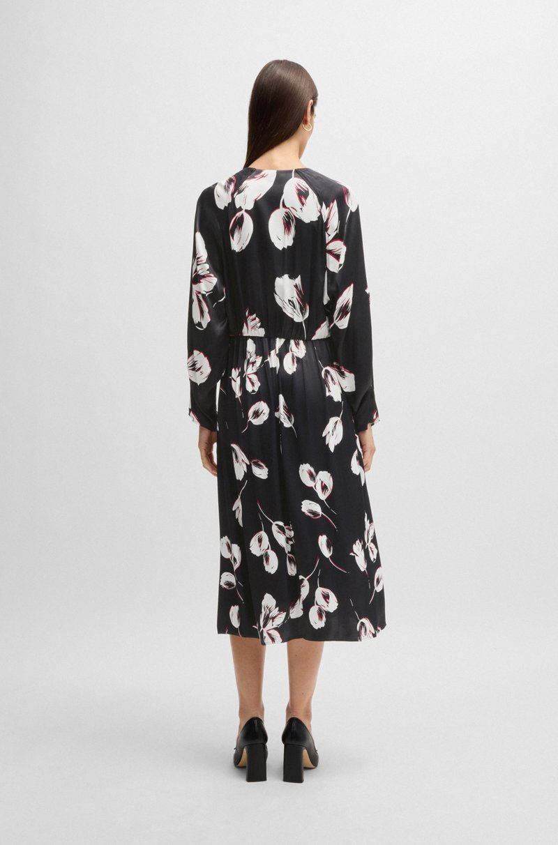 Hugo Boss Vestido de satén con escote en pico y estampado de tulipanes Rebajas