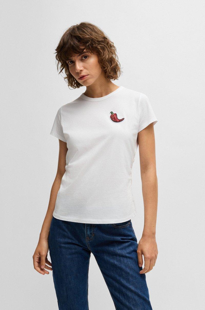 Hugo Boss Camiseta ajustada de algodón con chile con tachuelas de cristal Venta caliente