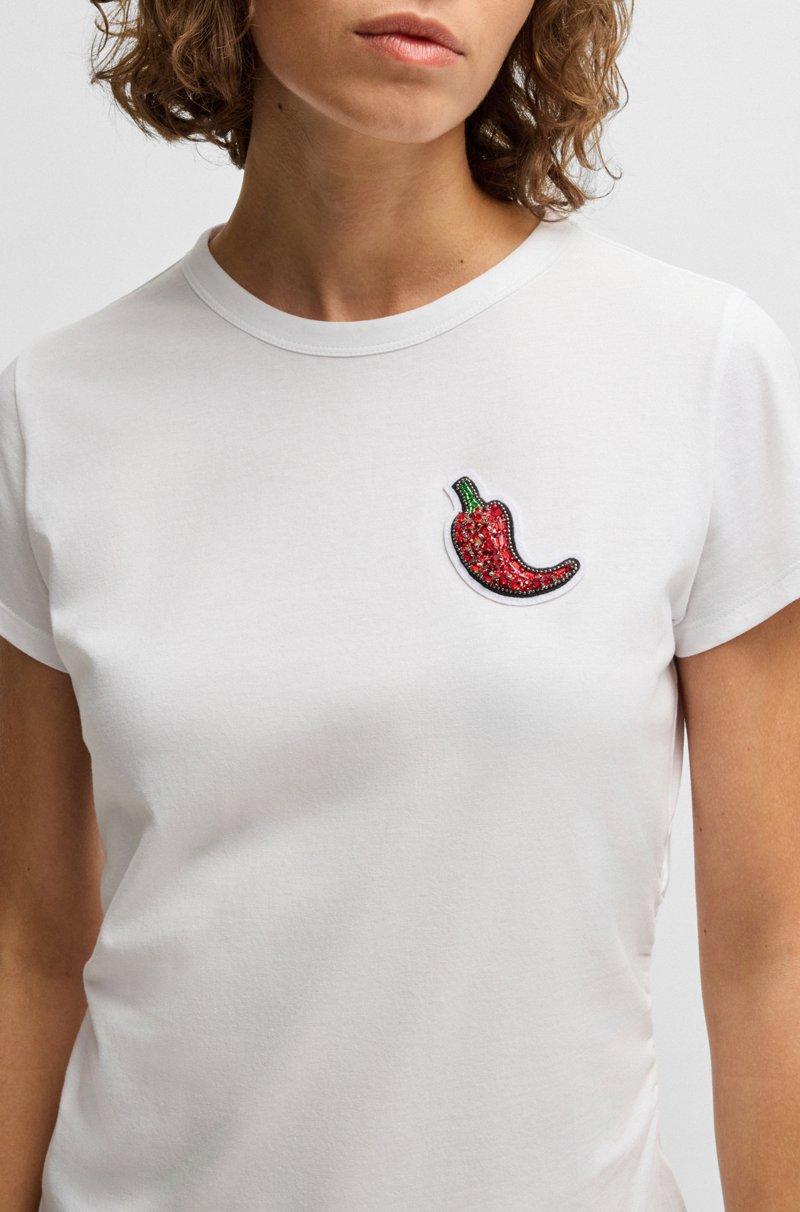 Hugo Boss Camiseta ajustada de algodón con chile con tachuelas de cristal Venta caliente