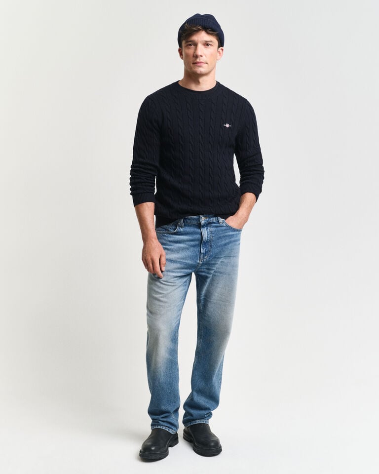 Gant Jersey de cuello redondo y punto de ochos en algodón Precio ultrabajo