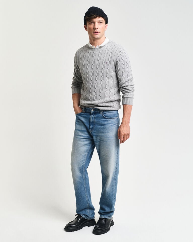 Gant Jersey de cuello redondo y punto de ochos en algodón Outlet