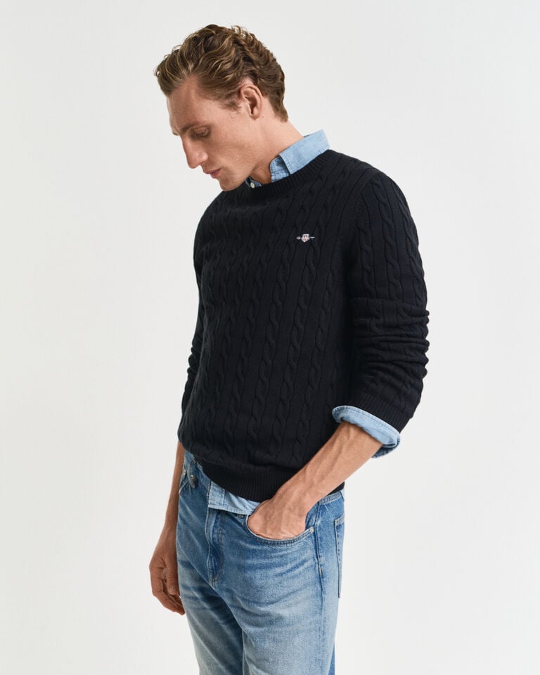 Gant Jersey de cuello redondo y punto de ochos en algodón