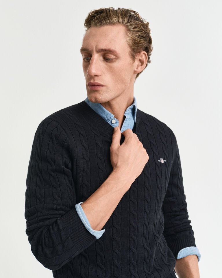 Gant Jersey de cuello redondo y punto de ochos en algodón Rebajas
